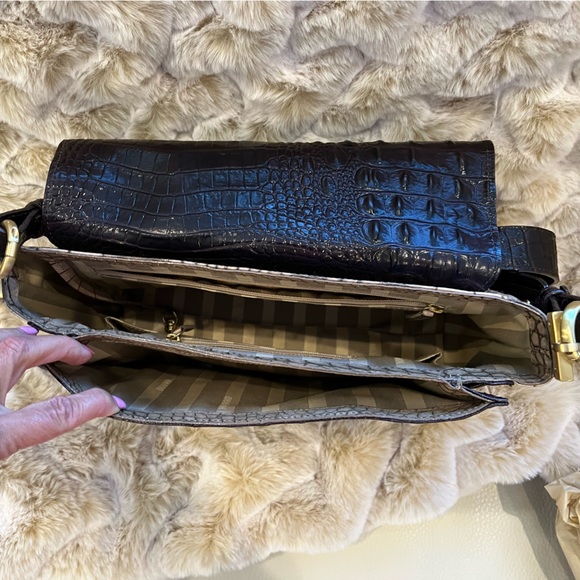 Brahmin Croc Embossed Leather Shoulder Handbag Dark Brown and Tan- BRAND NEW - Picture 12 of 12